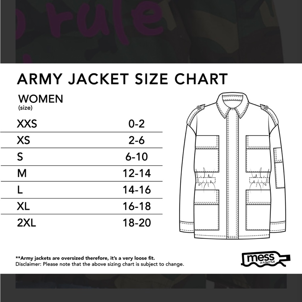 Mess in a bottle Army Jacket “queen don’t be afraid to rule like a king” size M - Picture 9 of 9